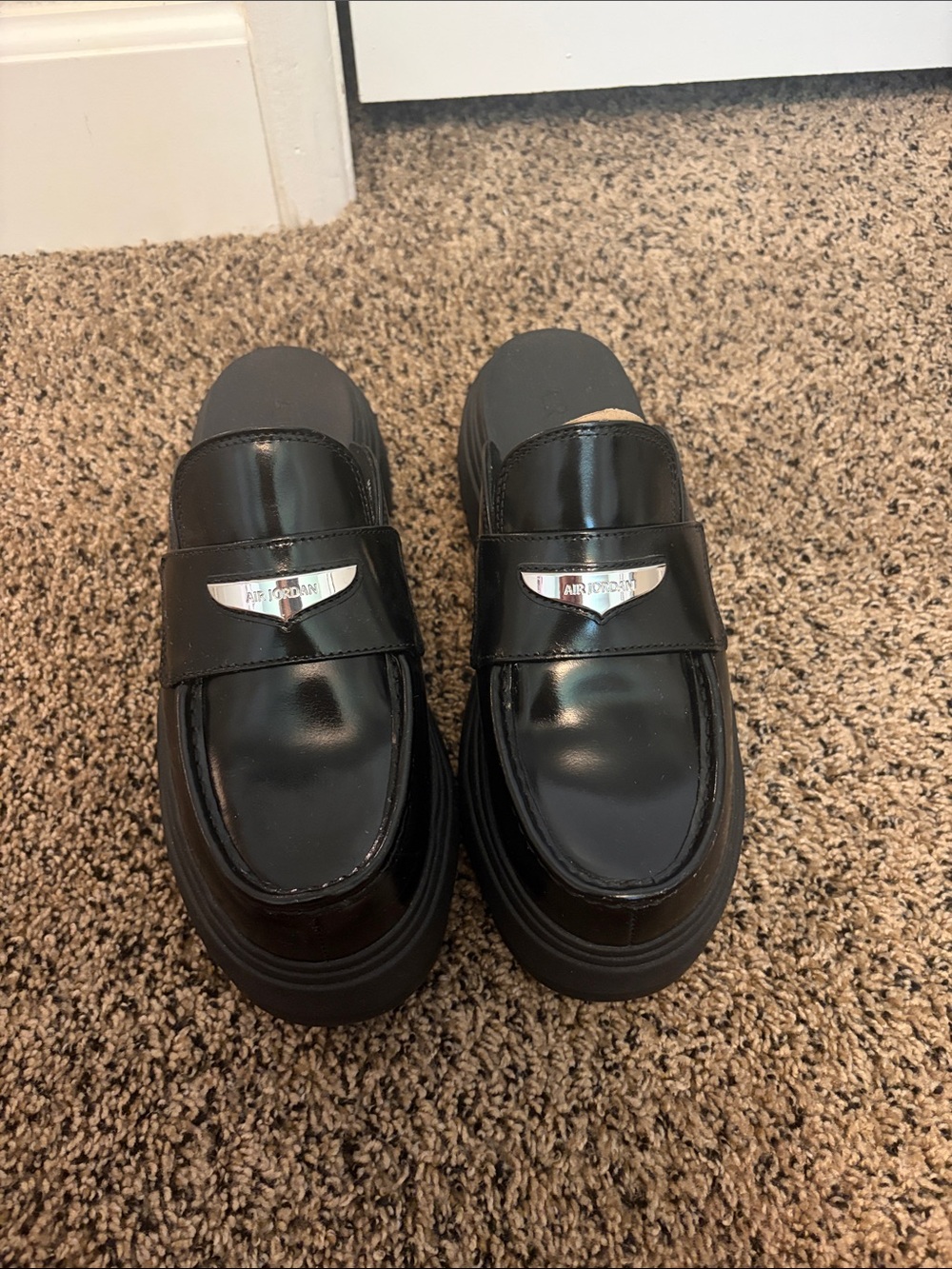 Women’s Jordan Black Patent Leather Slip-On Loafers with Silver Accent